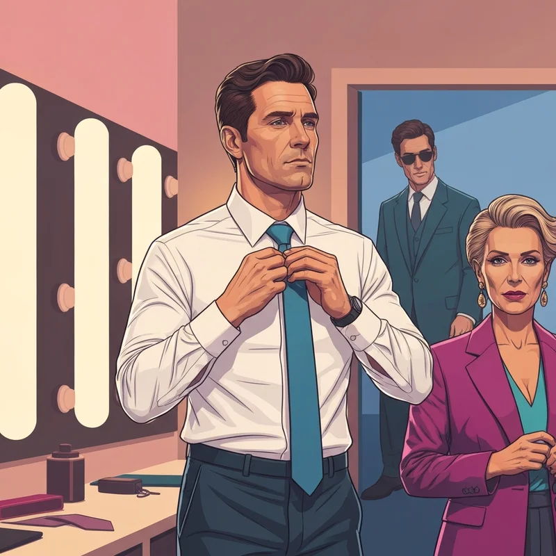 A confident man adjusting his shirt, benefiting from the polished silhouette provided by male shapewear.