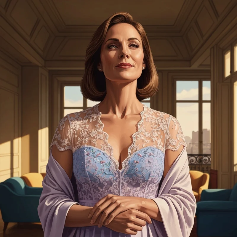 A woman embracing her confidence while wearing a sophisticated lace balconette bra in a sun-drenched room.