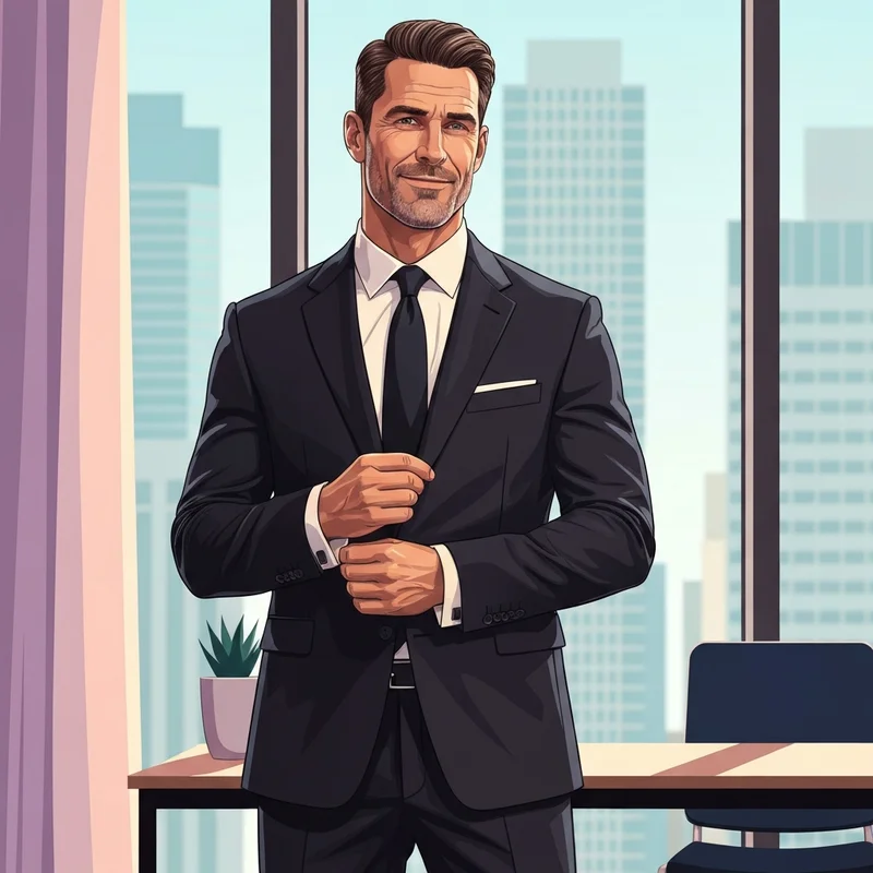 A confident professional man showcasing the silhouette benefits of shapewear for men under a tailored suit.