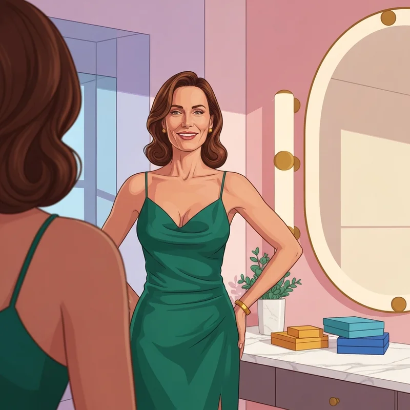 A woman experiencing the comfort of her 38 ddd bra size equivalent under a silk top.