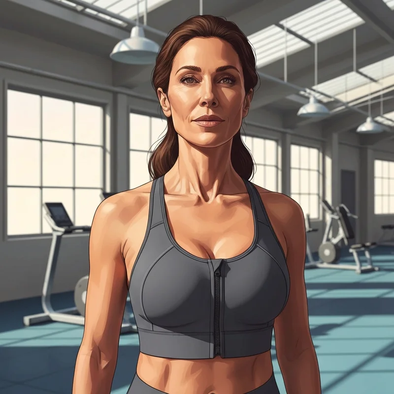 A woman wearing a high-impact zip up front sports bra in a gym setting