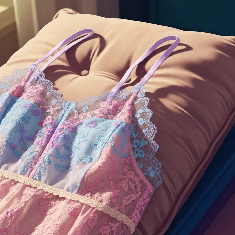 A close-up of a high-quality sexy bra for women featuring intricate lace detailing and silk straps.