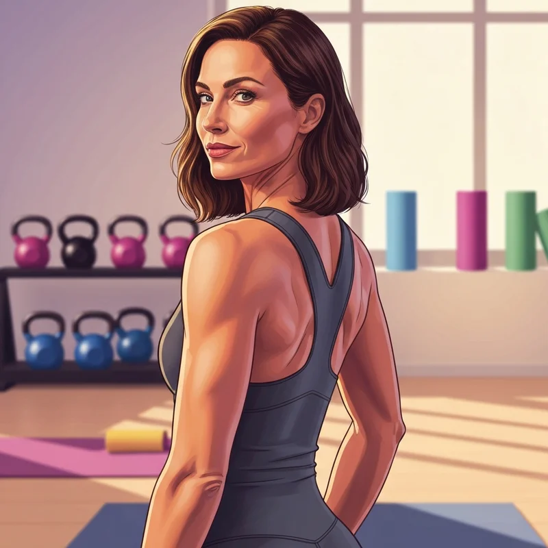 A confident woman wearing a high-quality racer back sports bra in a modern gym setting.