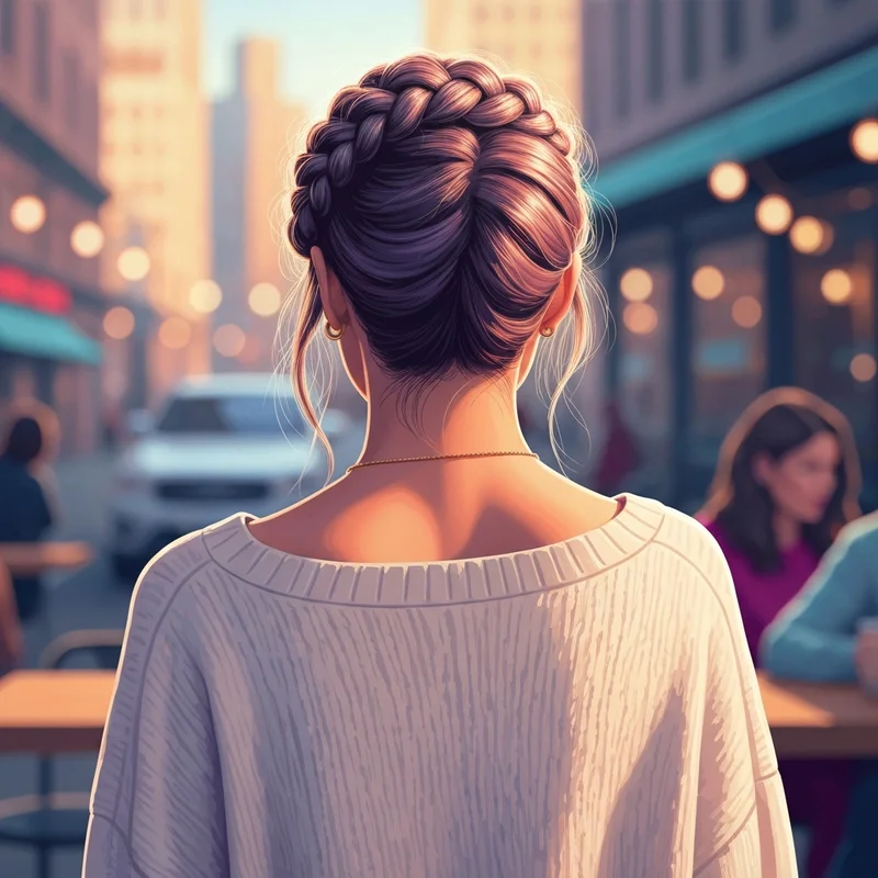 A close-up of a stylish half up braid on a young woman during golden hour.