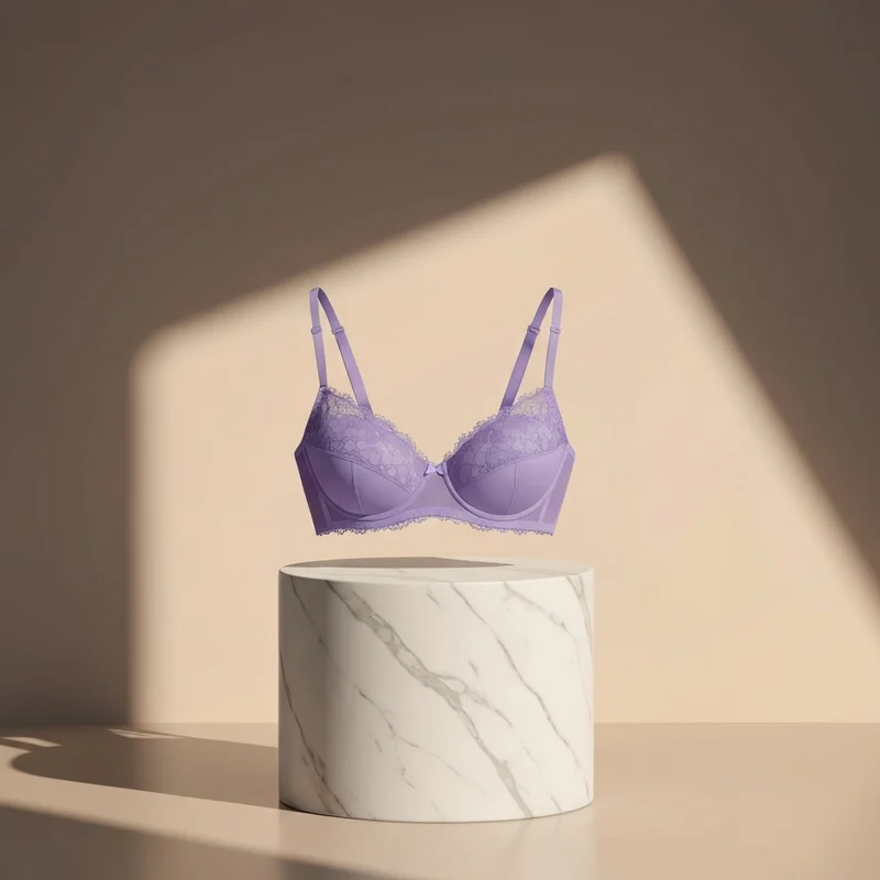 The best bra for heavy breast support displayed on a luxury marble pedestal.