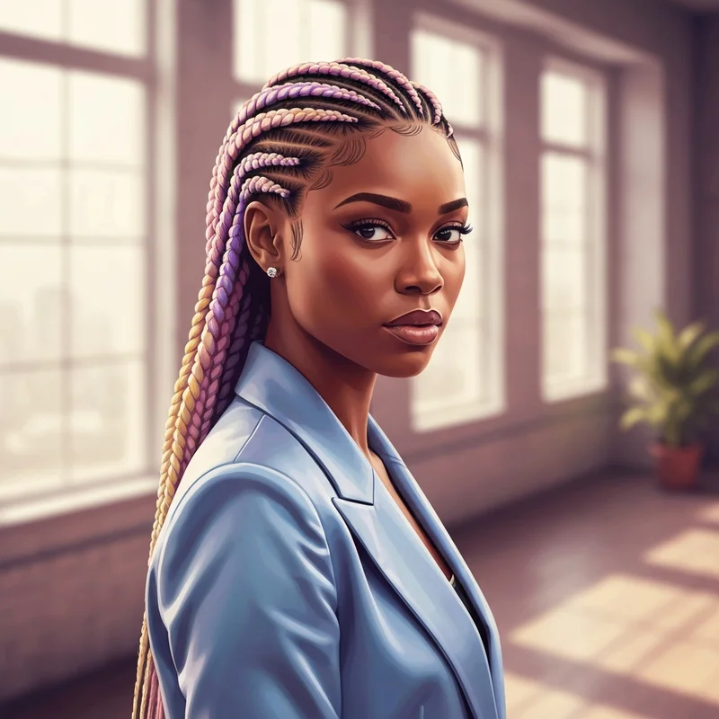 A woman showcasing a perfectly executed lemonade braid with a heart design and side-swept pattern.