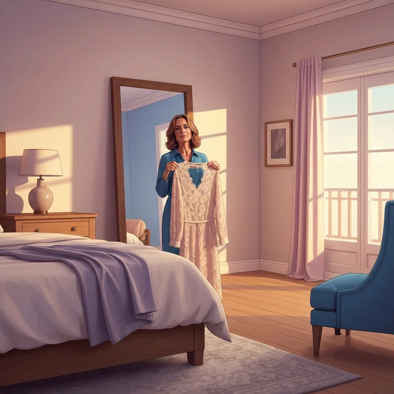 A woman discovering her true 36 c bra fit in a serene, sunlit bedroom setting.