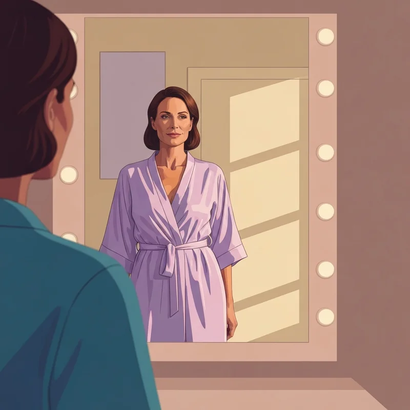 A confident woman in her 35-44 refinement era considering the benefits of a galaflex internal bra for long-term breast support.