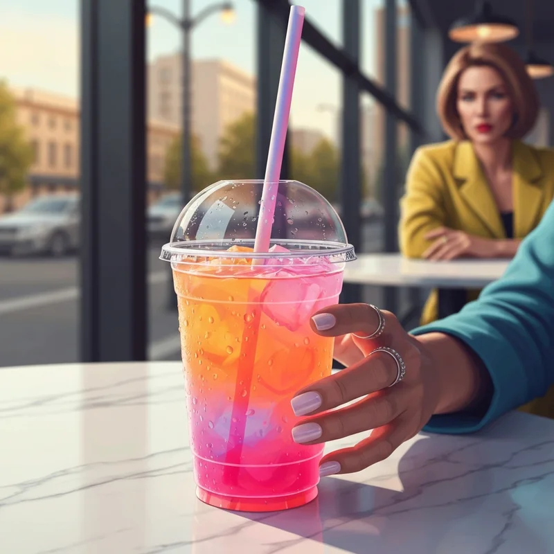 A vibrant iced energy drink showcasing the dunkin tornado twist flavor with orange and pink swirls.