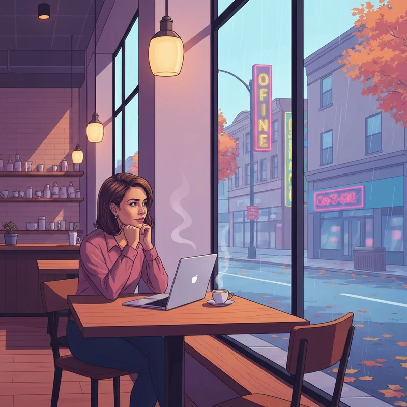 A student studying with a latte at a starbucks springfield mo location during a rainy morning.