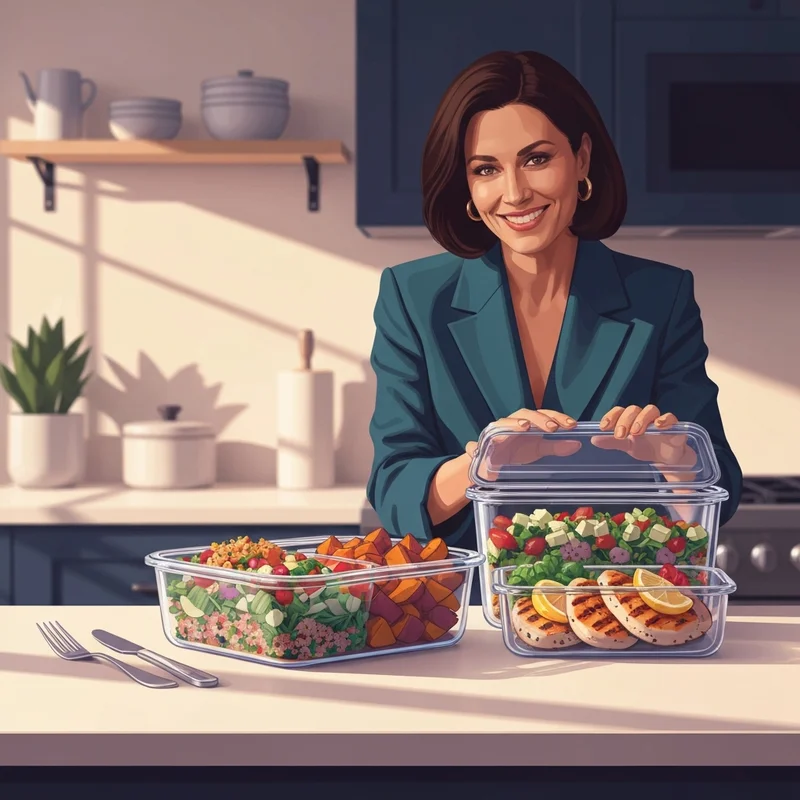 Aesthetic glass containers featuring healthy meal prep lunch ideas on a sunny kitchen counter.