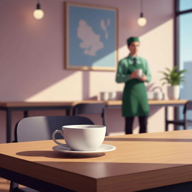 A peaceful morning scene in a cafe featuring a cup of starbucks decaf on a minimalist table.