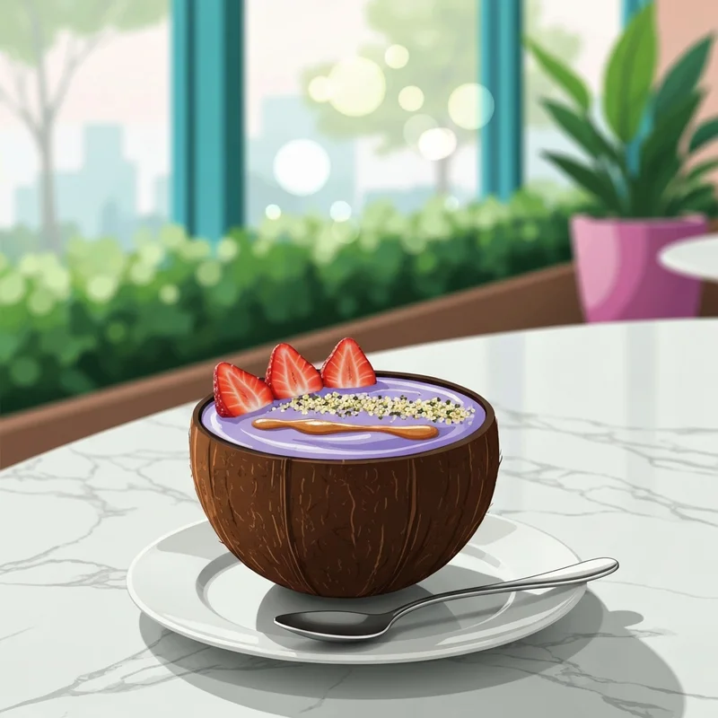 A close-up aesthetic shot of a healthy breakfast bowl, demonstrating how many calories is an acai bowl when curated with mindful toppings.