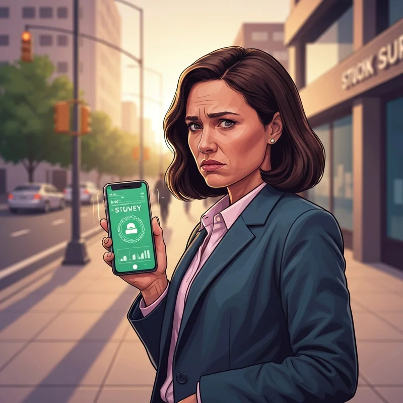 A frustrated commuter holding a phone where the starbucks app survey won't go away.