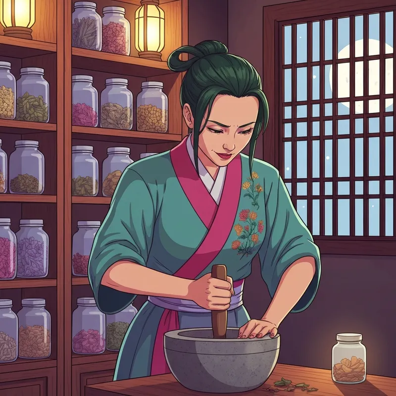 Detailed illustration of Maomao from The Apothecary Diaries in a palace setting, relevant to is apothecary diaries finished status.