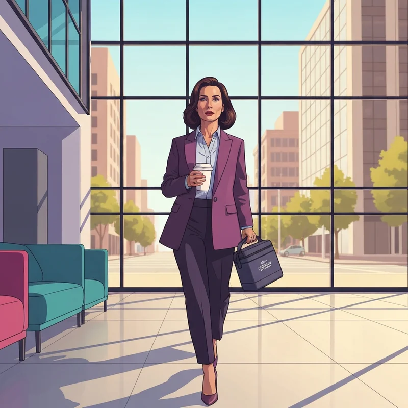 A busy professional carrying a starbucks traveler to an important morning meeting.