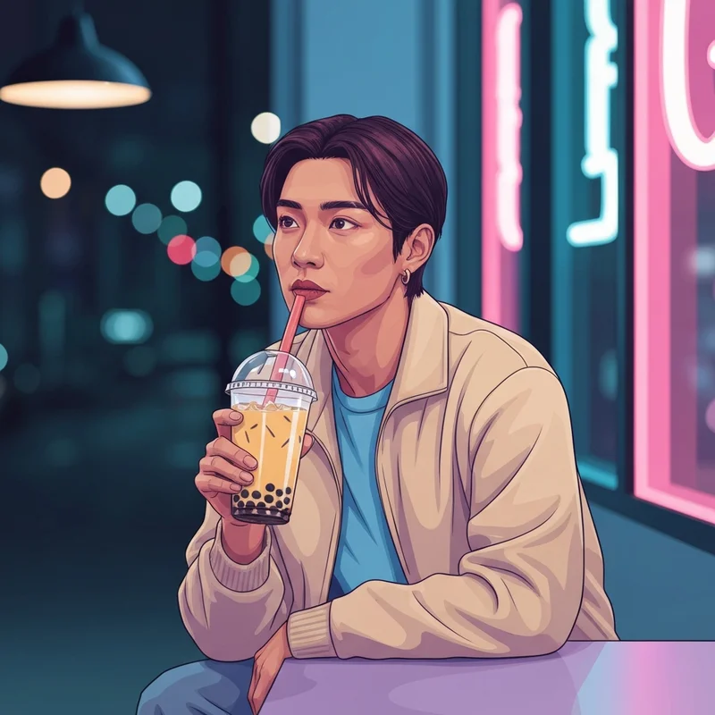 A trendy young adult holding a cup of boba while wondering does pearl milk tea have caffeine for a better sleep schedule.
