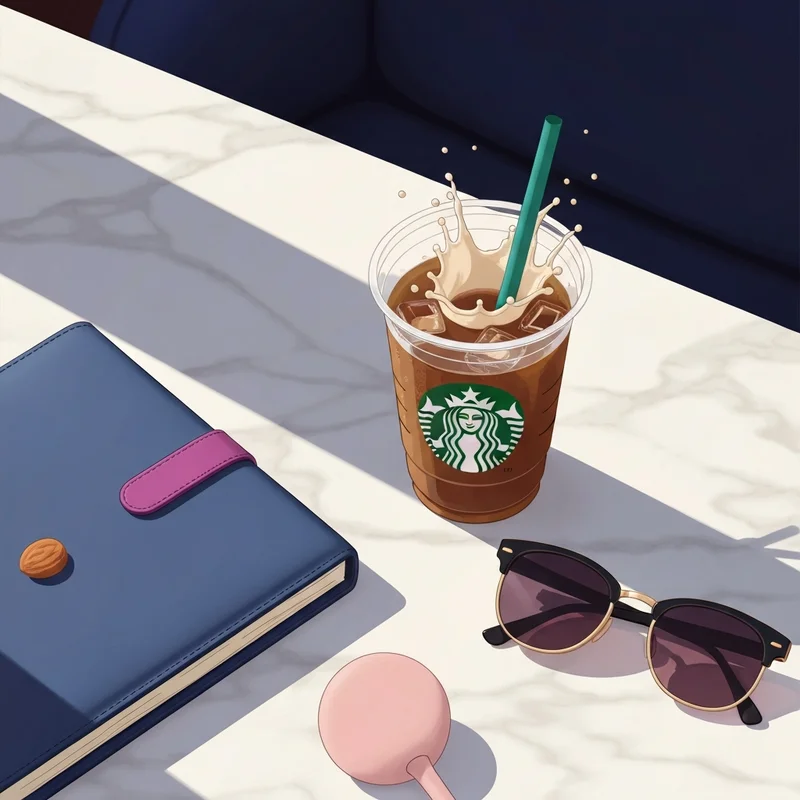 A close-up of the lowest calorie starbucks drinks option, a cold brew with almond milk, in a minimalist setting.