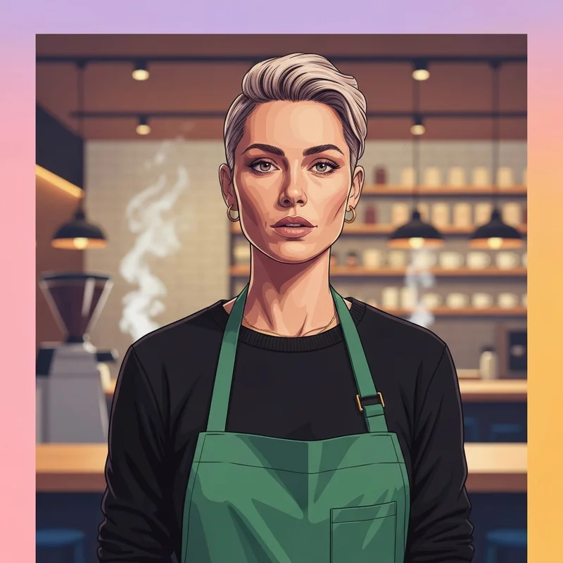 A barista wearing a solid black top according to the starbucks new dress code 2025