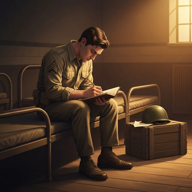 A young historical soldier writing in his journal, representing examples of diary entry for a us soldier.