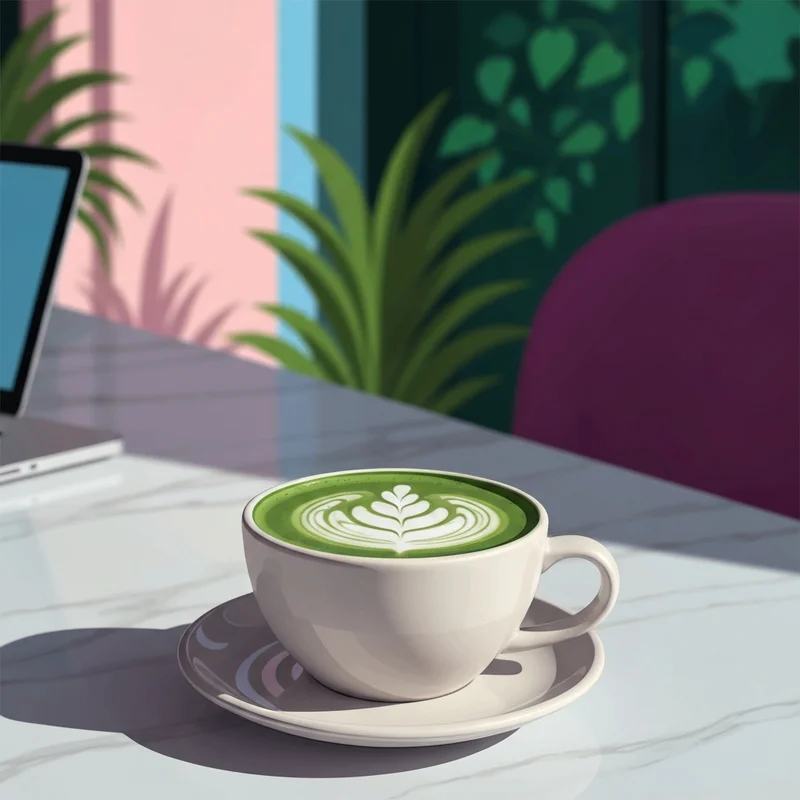 A perfectly whisked, vibrant green drink representing the best matcha latte near me in a minimalist cafe setting.