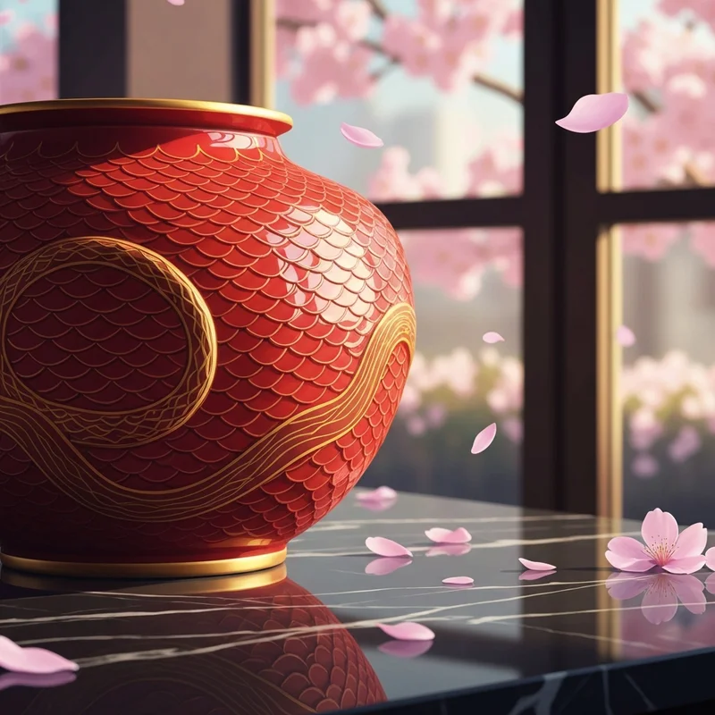 The limited edition starbucks lunar new year 2025 ceramic mug featuring golden snake scales and a vibrant red finish.