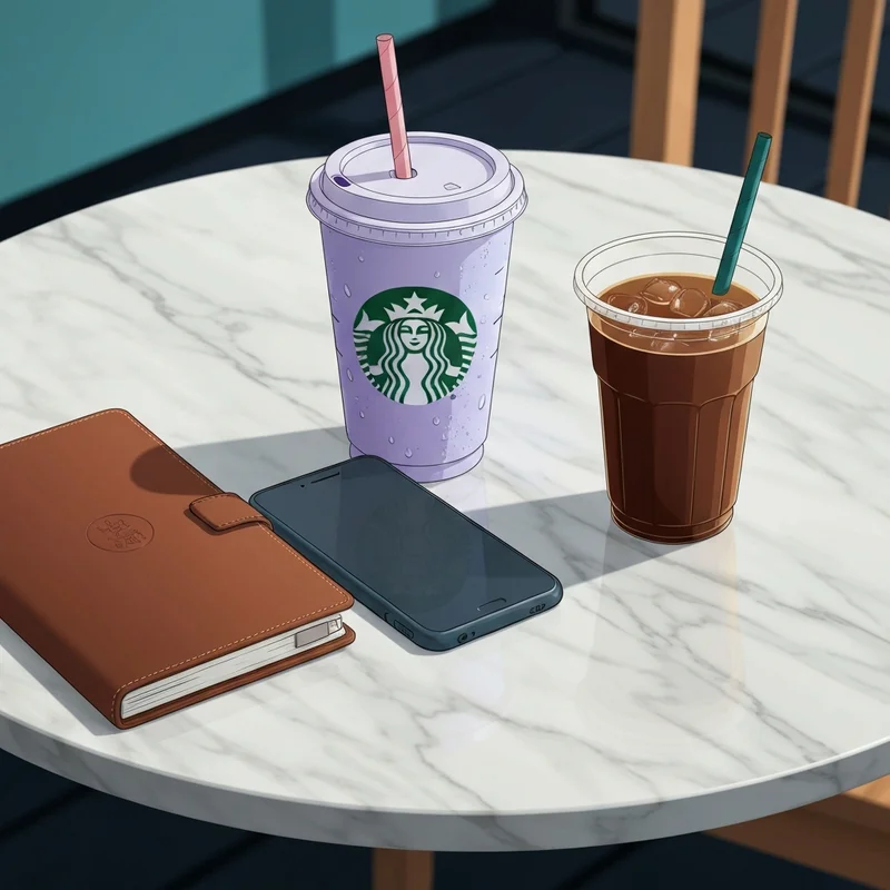 A collection of starbucks drinks with least sugar on a professional's desk