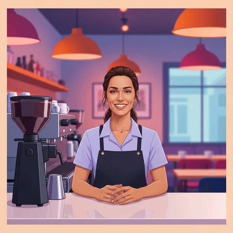 A young barista smiling confidently while considering the dunkin donuts starting pay at a modern cafe.