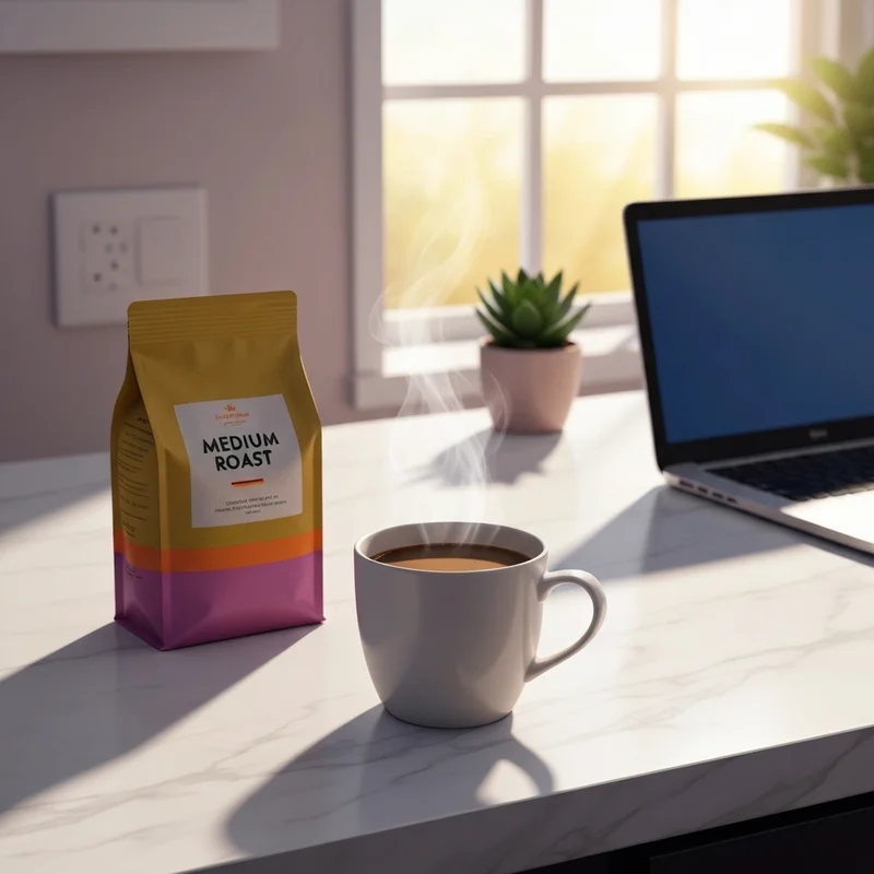 A steaming mug of dunkin donuts original blend coffee on a kitchen counter symbolizing a productive morning ritual.