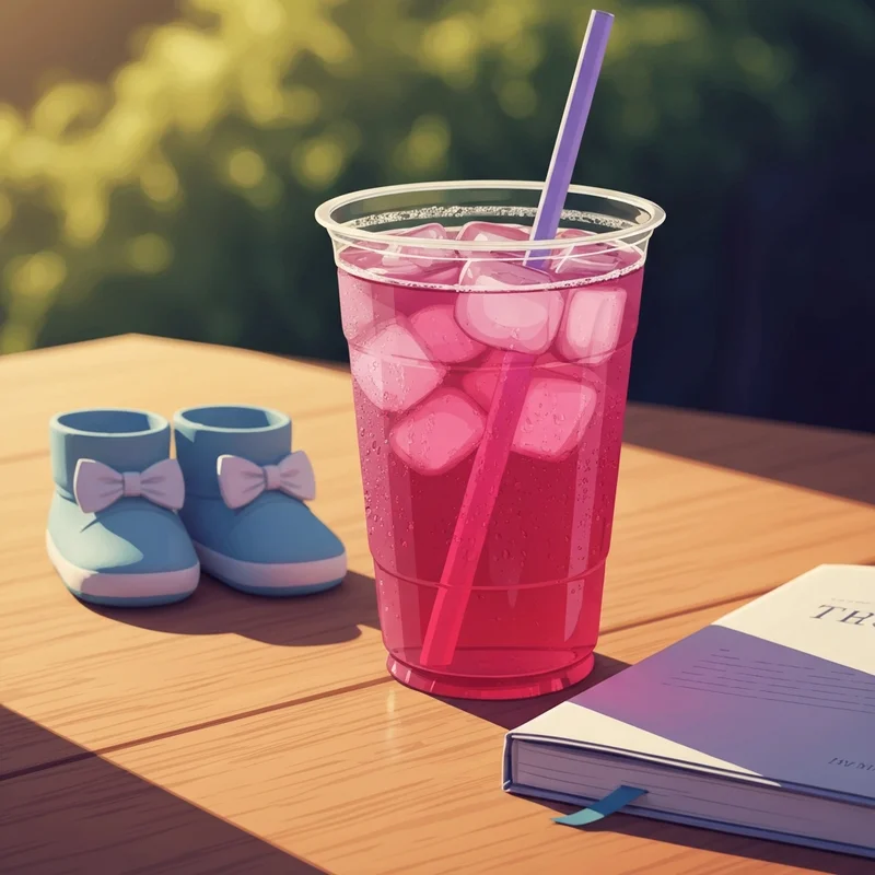 A refreshing labor inducing starbucks drink on a table next to baby items.
