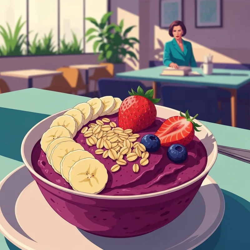 A delicious and nutrient-dense jamba juice acai bowl prepared with fresh fruit and organic granola.