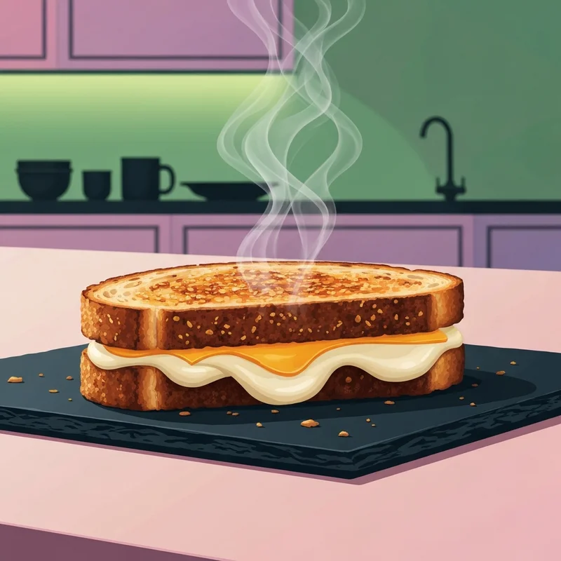 A perfectly golden and crispy sandwich following the starbucks grilled cheese recipe showing melted cheese and a parmesan crust.