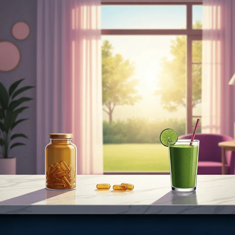 A premium dietary supplement for gut health displayed in a modern, sunlit kitchen setting for wellness optimization.