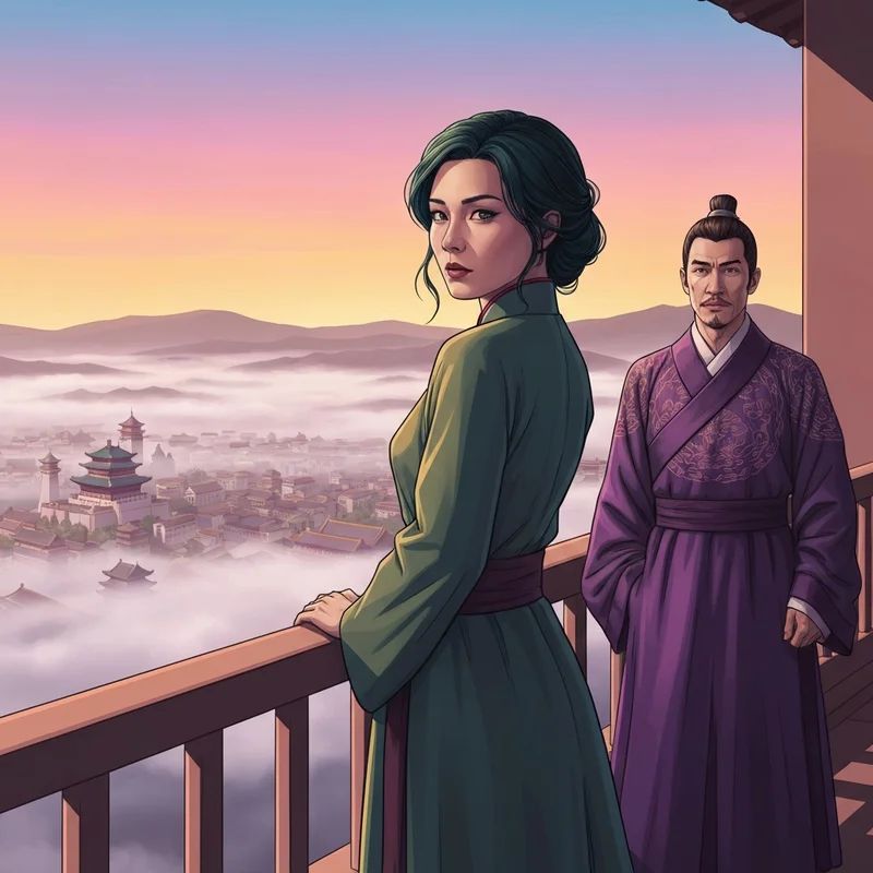 Maomao and Jinshi looking over the Western Capital in The Apothecary Diaries Season 3