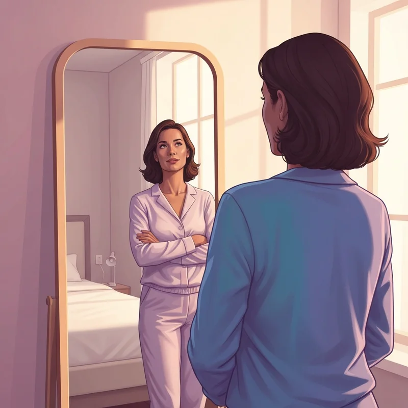 A woman reflecting on her body during mid-cycle, considering does ovulation cause bloating.