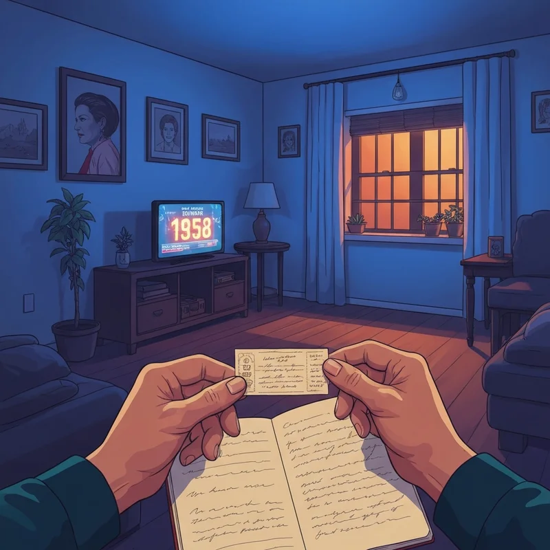 A person waiting for the diaria 9pm results in a dimly lit room holding a lottery ticket.