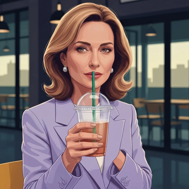 A woman enjoying low calorie iced drinks starbucks in a modern cafe.