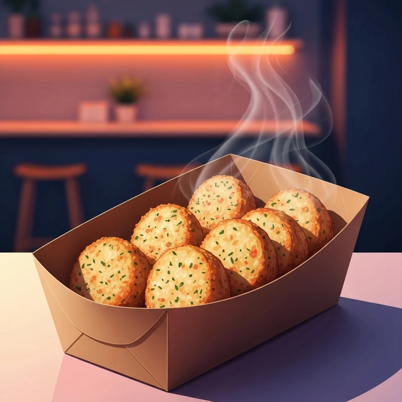 Close up of crispy golden-brown Dunkin Donuts hash browns in a paper bag.