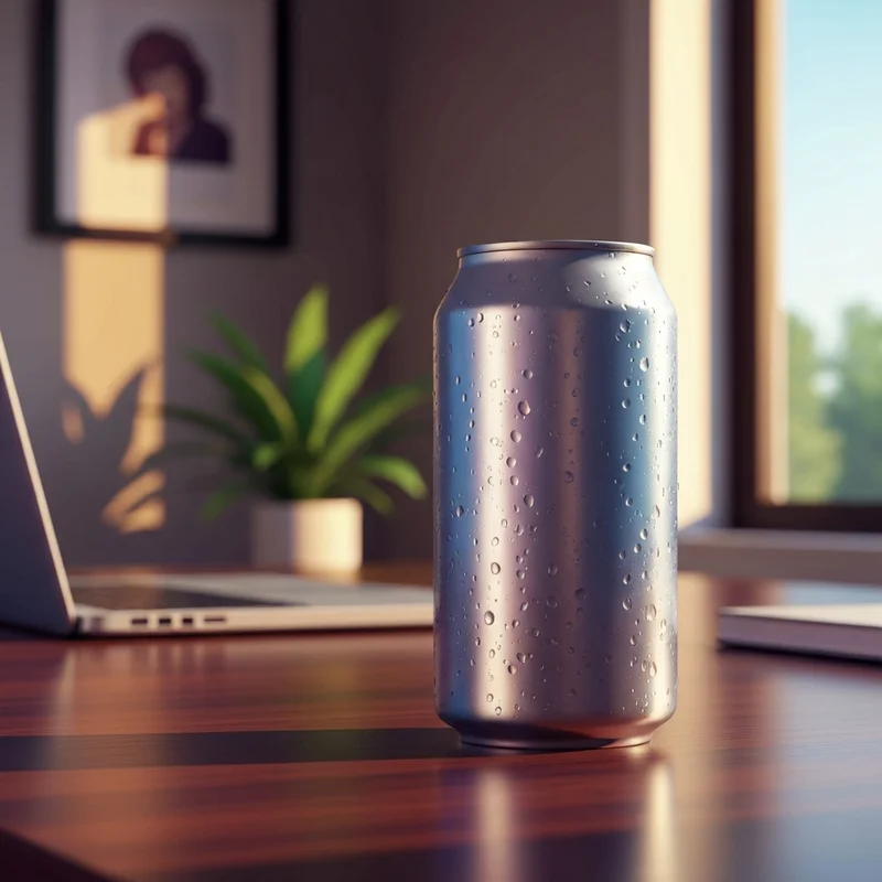 A close-up of a premium canned coffee drink representing the caffeine in starbucks doubleshot energy on a modern office desk.
