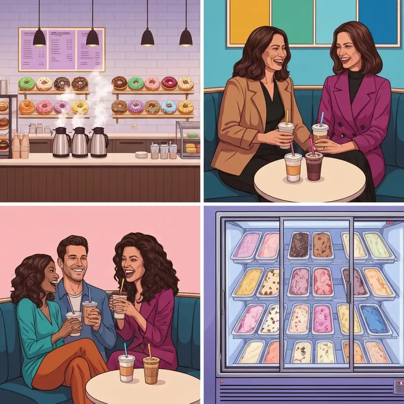 A group of friends enjoying treats at a dual-branded dunkin and baskin robbins location.