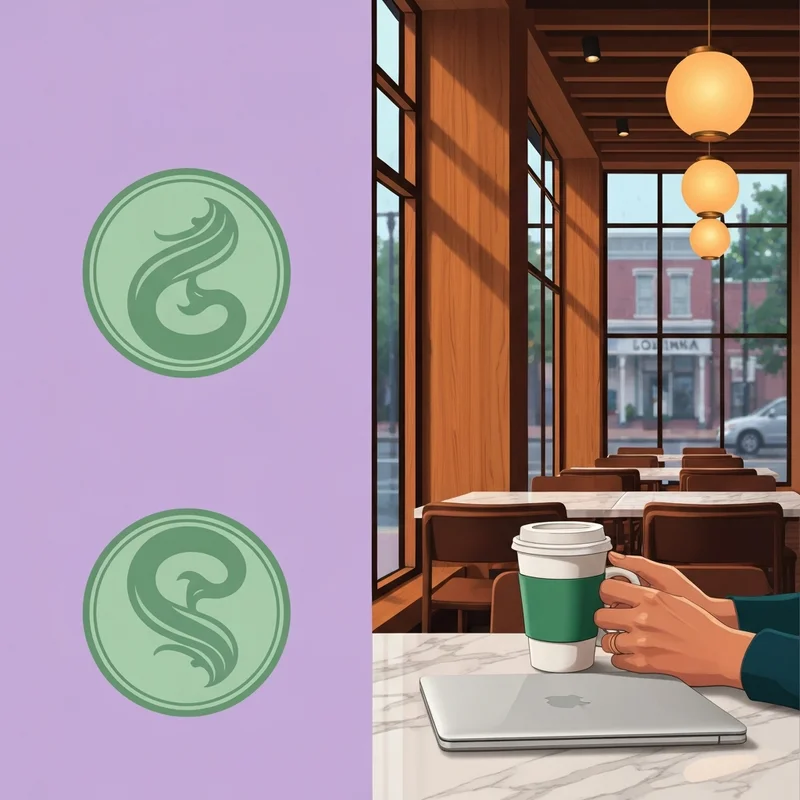 A professional working at a starbucks baton rouge location with a laptop and a customized latte.