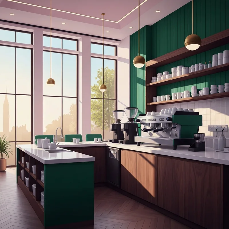 A high-end modern coffee shop interior representing the prestige of the starbucks franchise price investment.