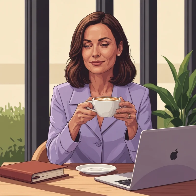 A woman enjoying a cup of decaffeinated espresso starbucks in a peaceful cafe setting.