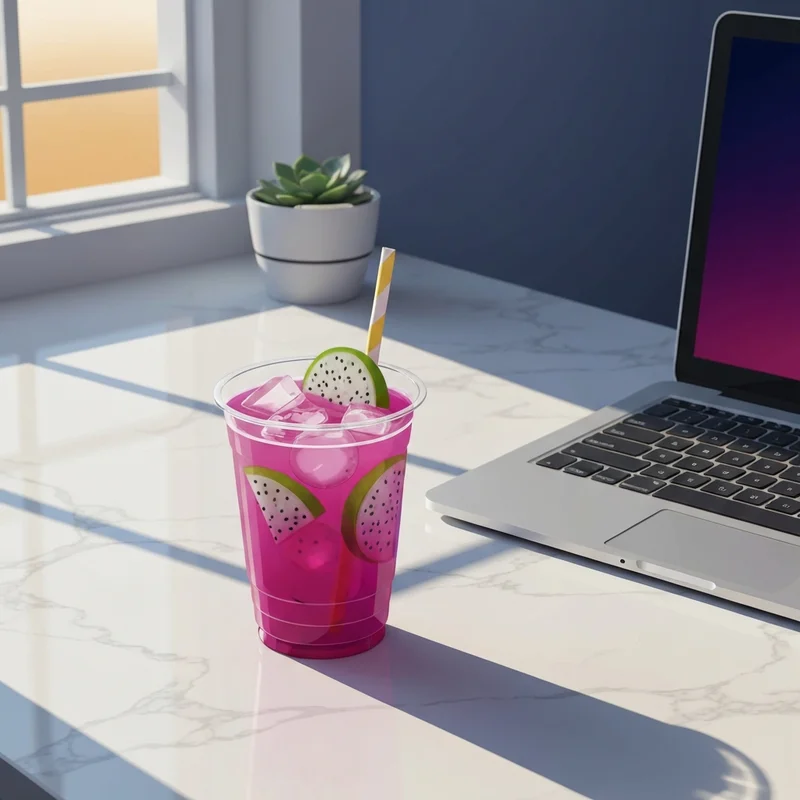 A close-up of a fruity drink used to illustrate how much caffeine in a starbucks refresher for energy management.