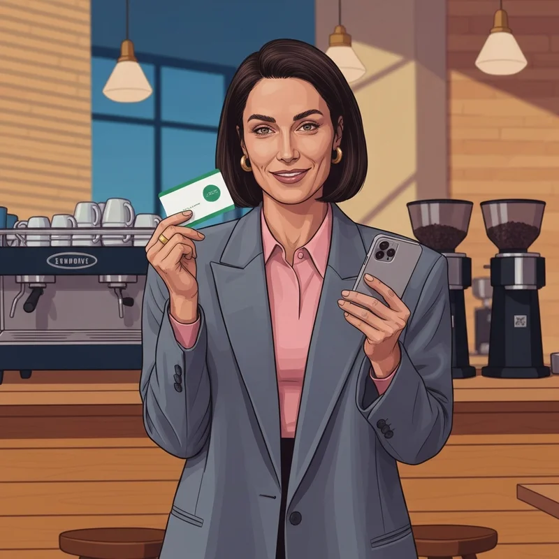 A young person using their phone to learn how to check starbucks gift card balance in a modern coffee shop.