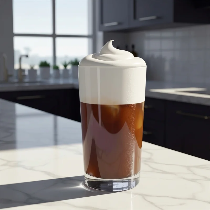 A close up of a coffee cup with a thick layer of dunkin cold foam.