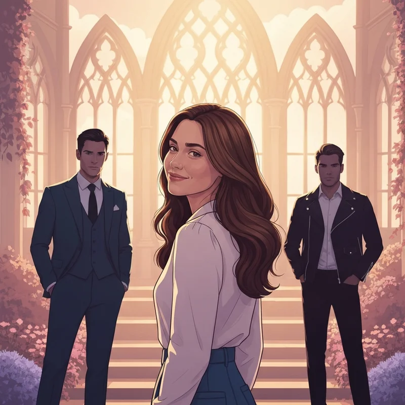 Elena Gilbert standing between the Salvatore brothers in a misty forest, representing the question of who does elena end up with in vampire diaries.