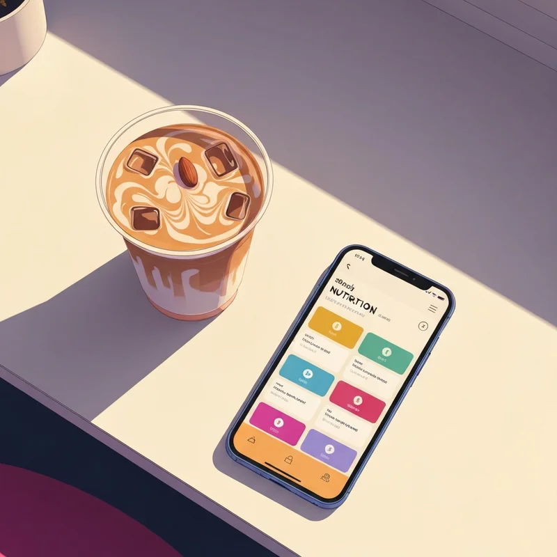 A customized iced coffee order being tracked via a dunkin calorie calculator app interface on a smartphone.