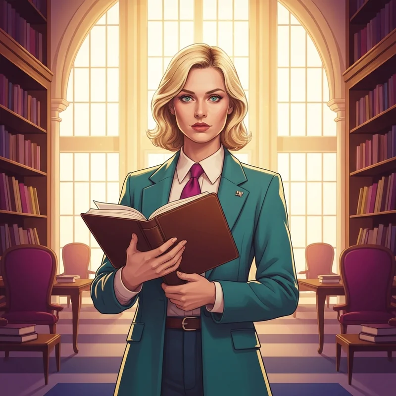 A confident young woman inspired by caroline from the vampire diaries standing in a library.