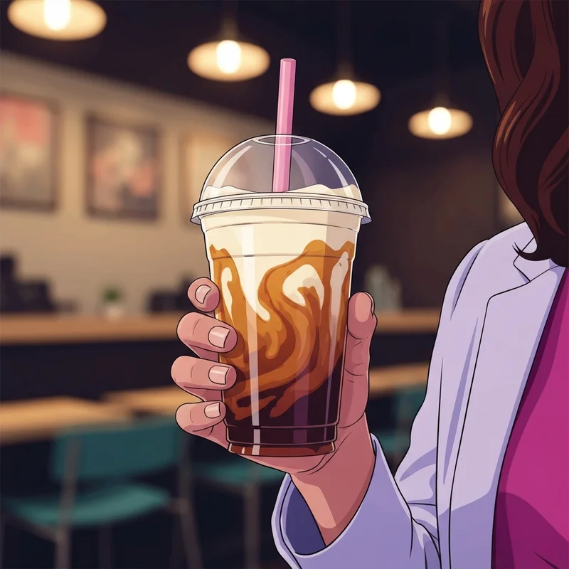 A close-up of a customized starbucks boba milk tea with brown sugar swirls and oat milk.